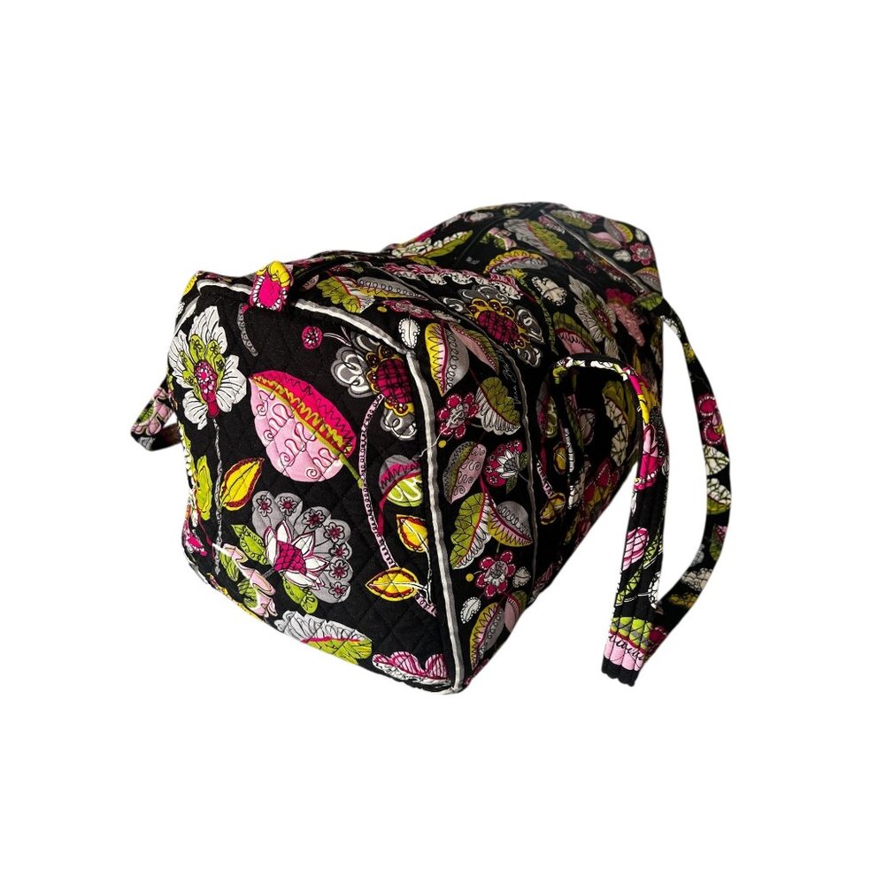 Vera Bradley Quilted Travel Tote Bag 20" Moon Blooms VGUC Black Pink Green White - Picture 11 of 16